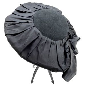 Vintage Black Wool and Pleated Satin Hat with Bow